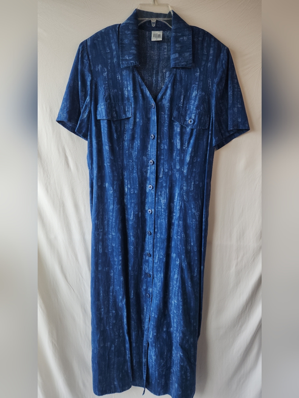 Vintage Denim-Style Short Sleeve Button Down Maxi Dress Size 14